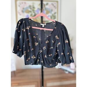 NWT Amuse Society Granita Short Sleeve Woven Blouse Black Womens Size Medium